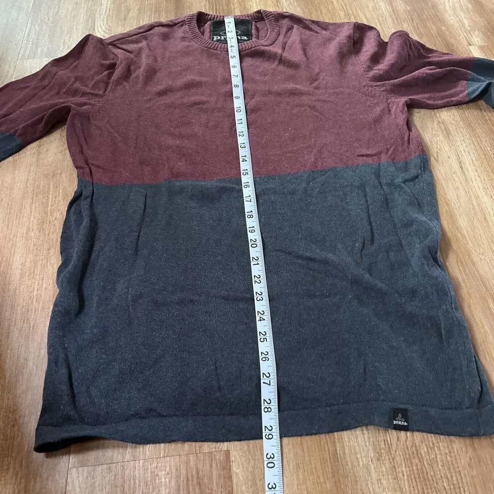 prAna Colorblock Crew‎ Sweater Men's Large Grey Maroon